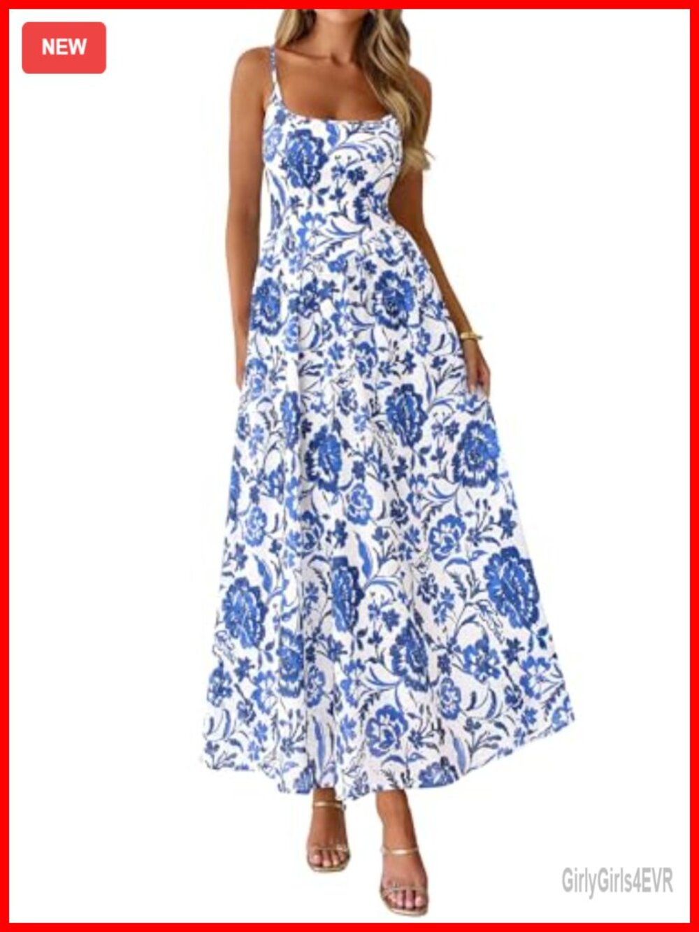 Boho Maxi Dress Eyelet Floral A Line Sundress Square Neck Spaghetti Strap